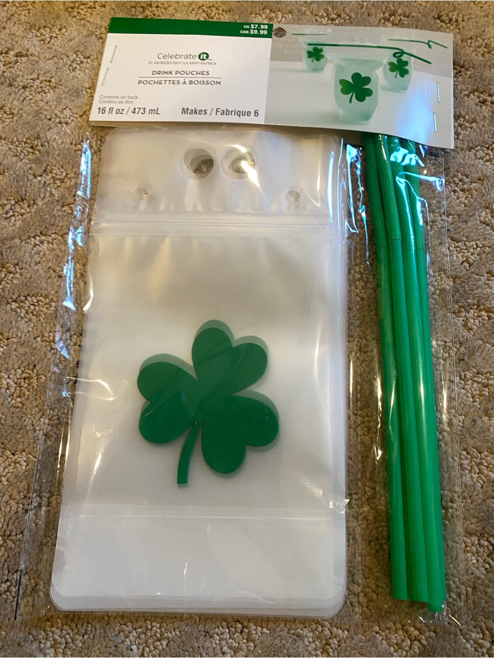 Pouches, Celebrate It Green Shamrock Drink w/Straws